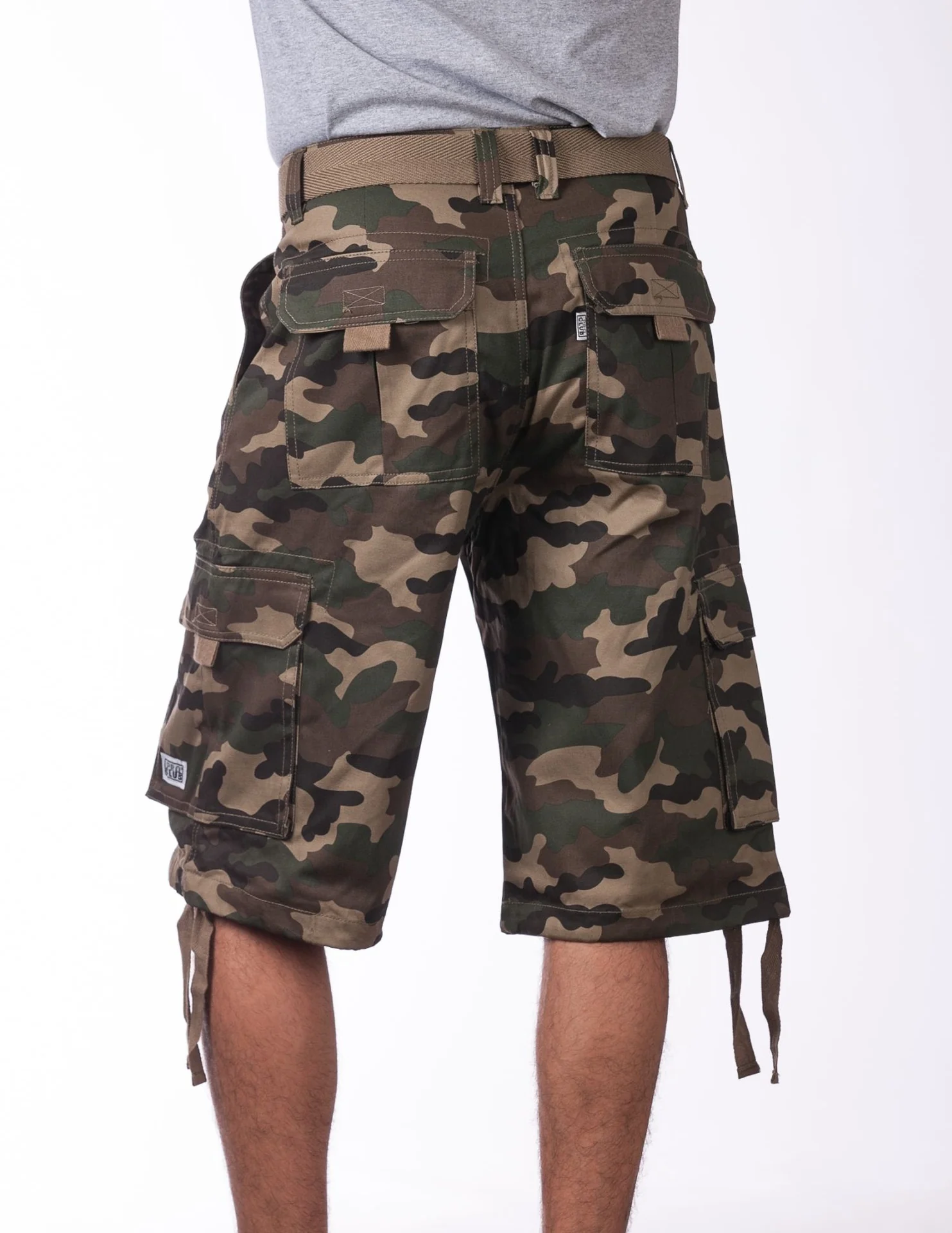 Pro Club Twill Cargo Shorts with Belt - GREEN CAMO - Image 3