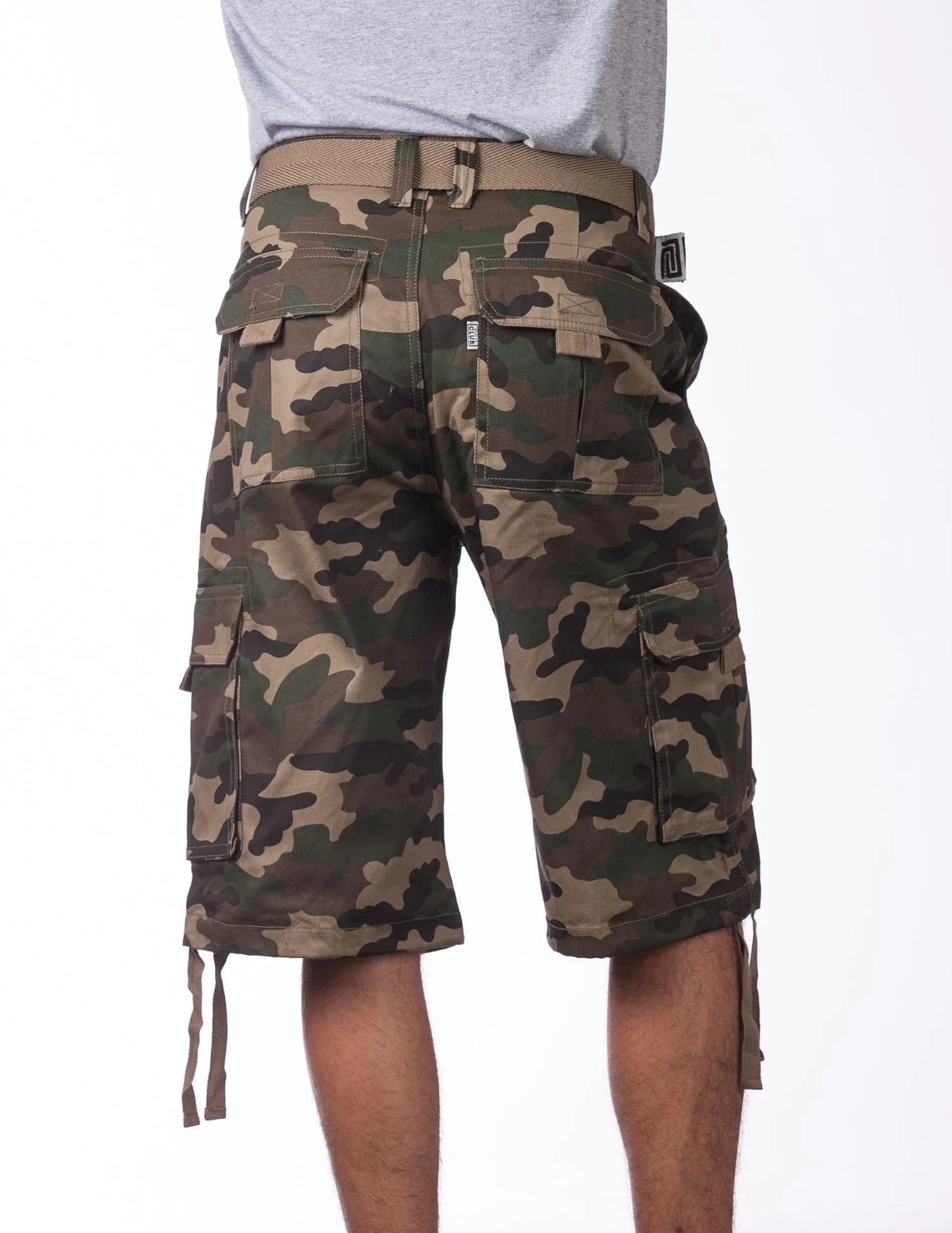 Pro Club Twill Cargo Shorts with Belt - GREEN CAMO - Image 4