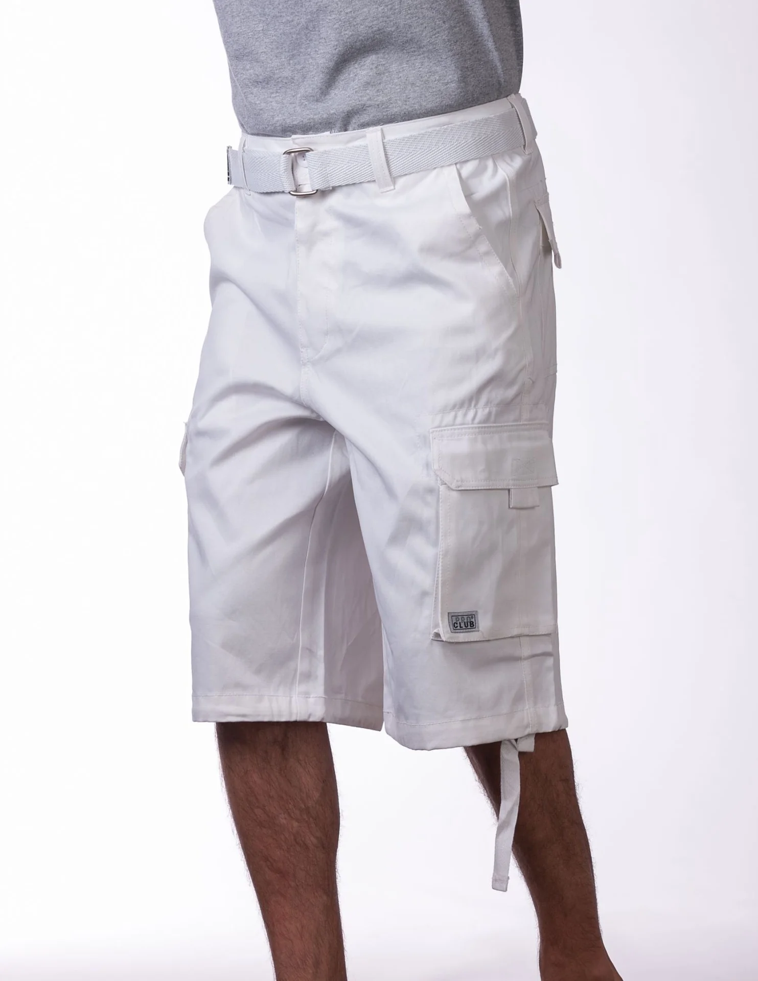 Pro Club Twill Cargo Shorts with Belt - WHITE - Image 2