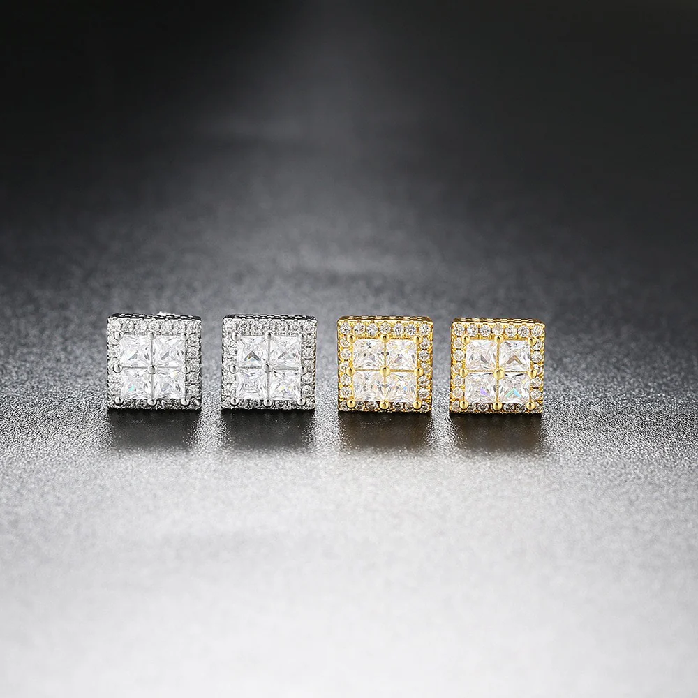 Square Diamond Cluster Stud Earring - Image 2